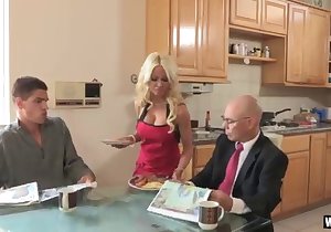 Leopard print dress blonde spreads her legs here