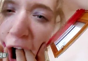 Submissive brunette does some tongue stuff