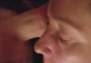 Perverted guy s stroking his dick and cumming on her face